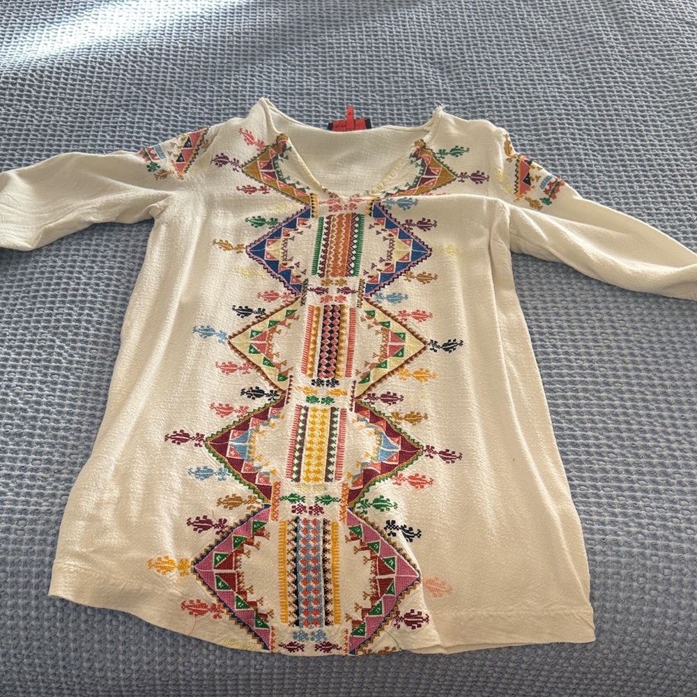 Embroidered Long Sleeve Dress - Cream